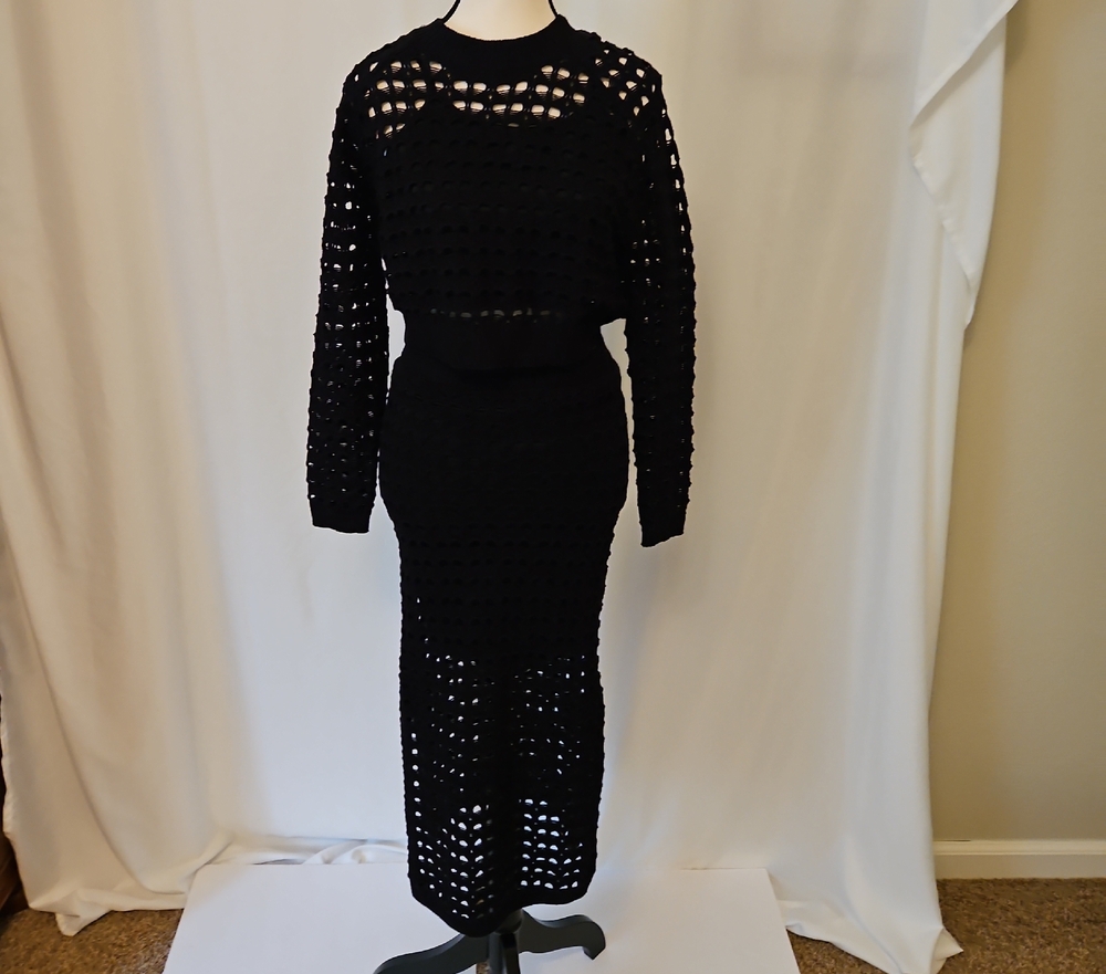 NWOT Freshman 1996 Black Crochet Skirt Set, XS